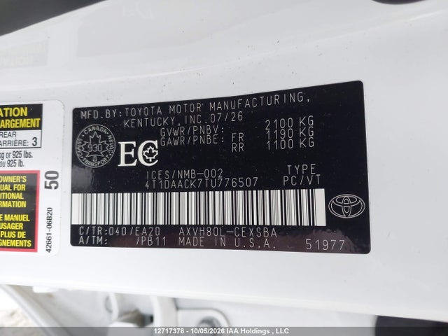 Aukcja sprzedaży 2026 Toyota Camry Xse/night Shade/le/xle/se, vin: 4T1DAACK7TU776507, numer aukcji: 12717378