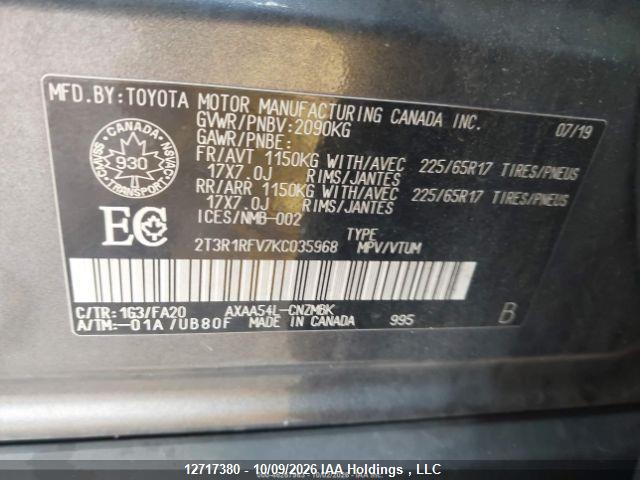 2019 Toyota Rav4 Xle/xle Premium მანქანა იყიდება აუქციონზე, vin: 2T3R1RFV7KC035968, აუქციონის ნომერი: 12717380