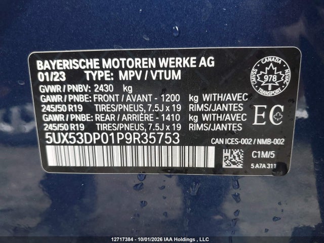 2023 Bmw X3 Xdrive30i მანქანა იყიდება აუქციონზე, vin: 5UX53DP01P9R35753, აუქციონის ნომერი: 12717384