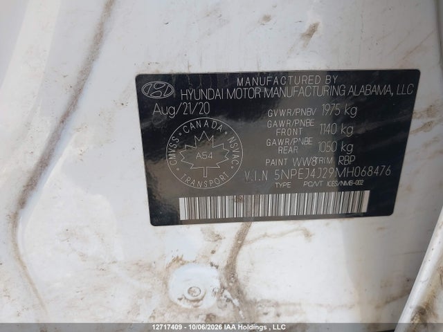 Auction sale of the 2021 Hyundai Sonata Sport, vin: 5NPEJ4J29MH068476, lot number: 12717409