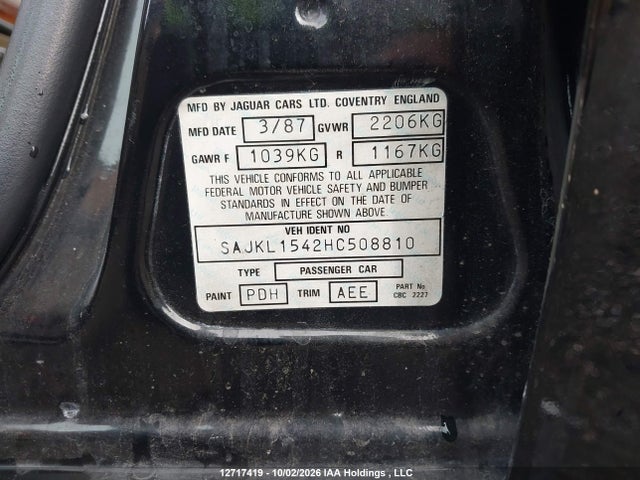 12717419 :رقم المزاد ، SAJKL1542HC508810 vin ، 1987 Jaguar Xj6 Sovereign مزاد بيع