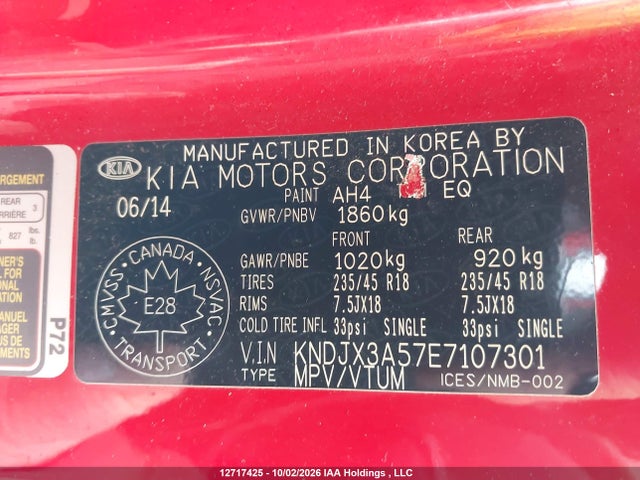 2014 Kia Soul მანქანა იყიდება აუქციონზე, vin: KNDJX3A57E7107301, აუქციონის ნომერი: 12717425