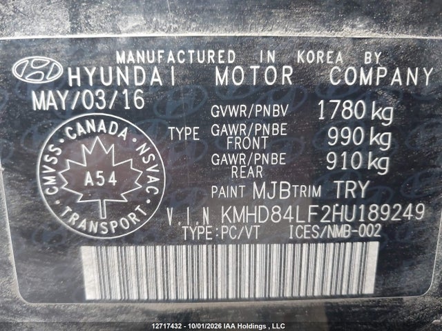 Продажа на аукционе авто 2017 Hyundai Elantra Gl, vin: KMHD84LF2HU189249, номер лота: 12717432