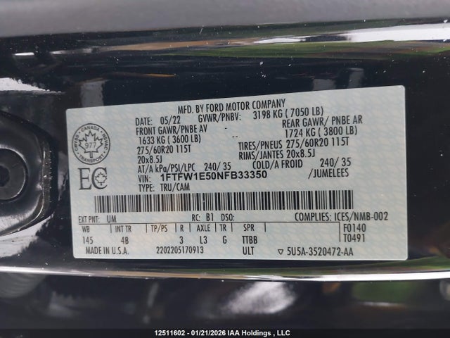 1FTFW1E50NFB33350 Ford F-150 Xlt
