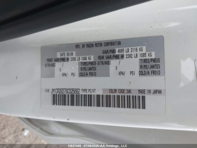 12637449 :رقم المزاد ، JM1CR293780325882 vin ، 2008 Mazda Mazda5 Gs/gt مزاد بيع