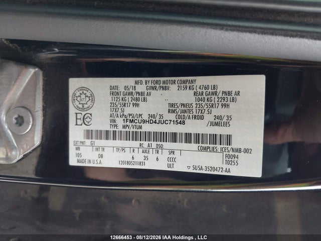 Aukcja sprzedaży 2018 Ford Escape Sel, vin: 1FMCU9HD4JUC71548, numer aukcji: 12666453