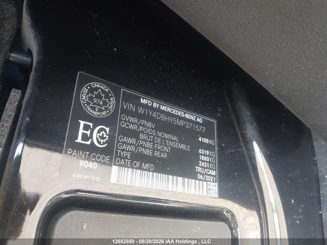 Aukcja sprzedaży 2021 Mercedes-benz Sprinter 2500 Standard Roof I4 Diesel, vin: W1Y4DBHY5MP371577, numer aukcji: 12682850