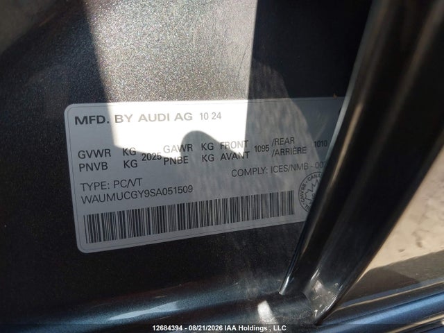 2025 Audi A3 40 Technik მანქანა იყიდება აუქციონზე, vin: WAUMUCGY9SA051509, აუქციონის ნომერი: 12684394