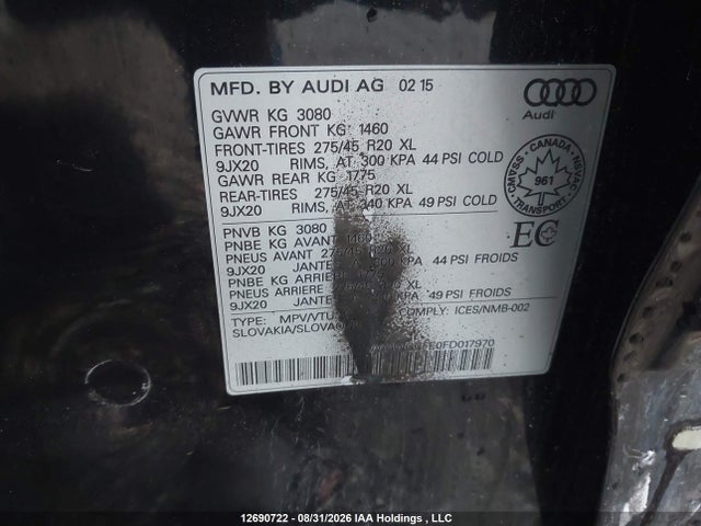 Aukcja sprzedaży 2015 Audi Q7 3.0t Vorsprung Edition, vin: WA1WGCFE0FD017970, numer aukcji: 12690722
