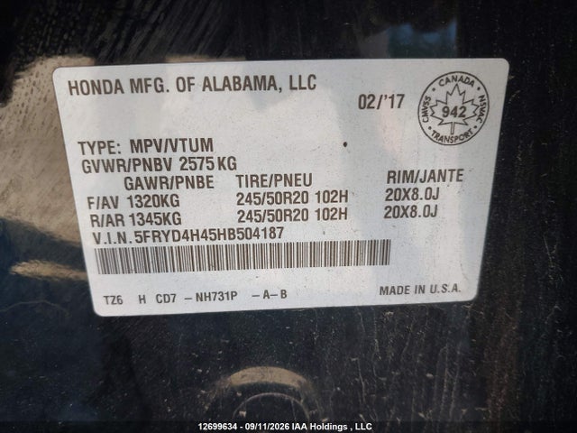 2017 Acura Mdx Navigation Package მანქანა იყიდება აუქციონზე, vin: 5FRYD4H45HB504187, აუქციონის ნომერი: 12699634