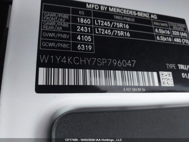 Aukcja sprzedaży 2025 Mercedes-benz Sprinter 2500, vin: W1Y4KCHY7SP796047, numer aukcji: 12717459