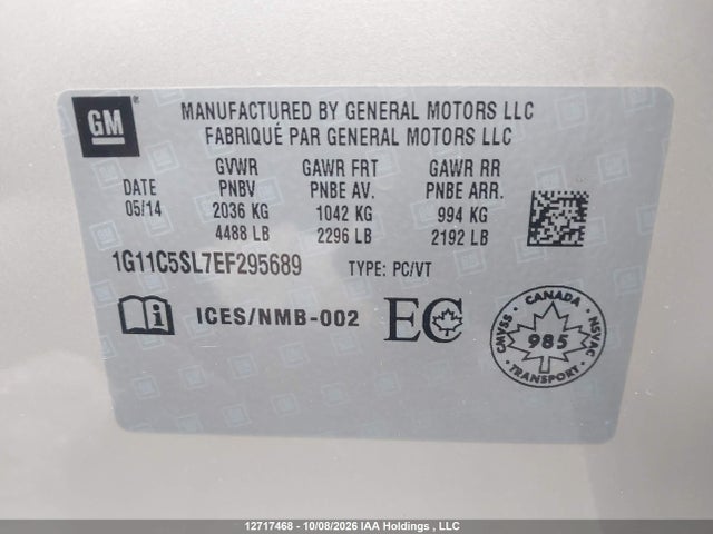 Chevrolet Malibu 2014 1G11C5SL7EF295689 Image 9