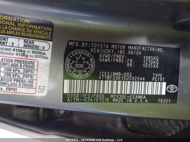 12717472 :رقم المزاد ، 4T1BF32K15U592544 vin ، 2005 Toyota Camry مزاد بيع