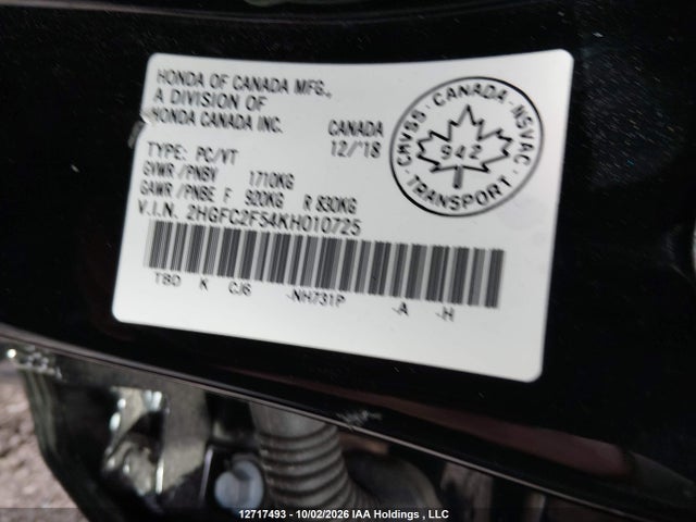 Honda Civic Lx 2019 2HGFC2F54KH010725 Image 17