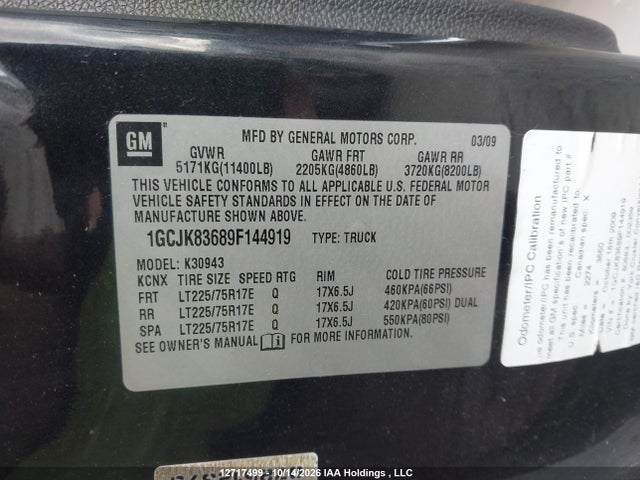 Aukcja sprzedaży 2009 Chevrolet Silverado 3500hd Lt, vin: 1GCJK83689F144919, numer aukcji: 12717499
