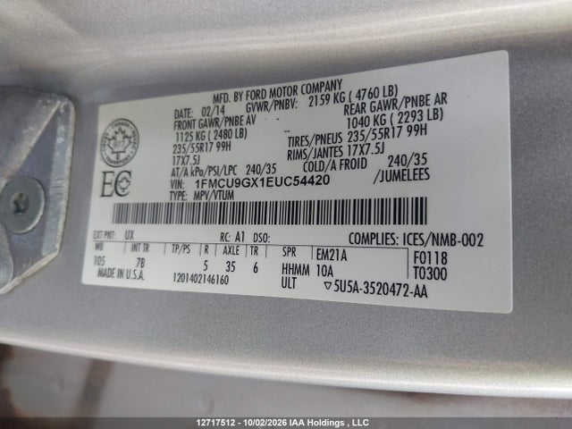 Ford ESCAPE SE 2014 1FMCU9GX1EUC54420 Image 9