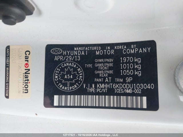 12717521 :رقم المزاد ، KMHHT6KD0DU103040 vin ، 2013 Hyundai Genesis 2.0t مزاد بيع