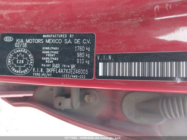Aukcja sprzedaży 2018 Kia Forte Lx/s, vin: 3KPFL4A7XJE246003, numer aukcji: 12717525