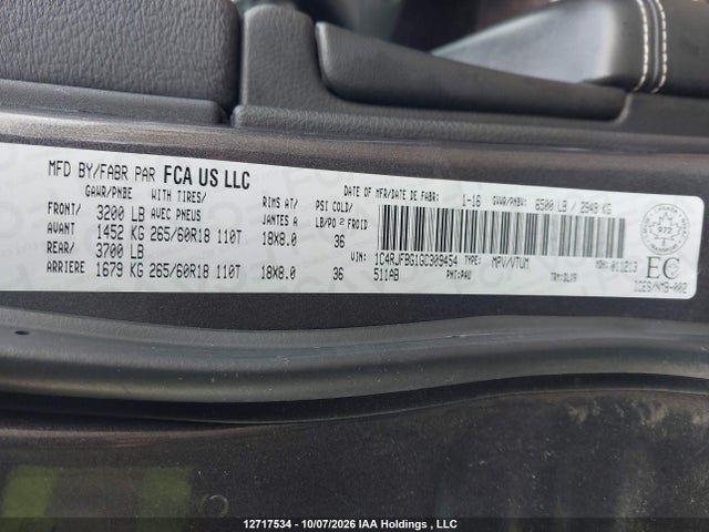 12717534 :رقم المزاد ، 1C4RJFBG1GC309454 vin ، 2016 Jeep Grand Cherokee Limited مزاد بيع