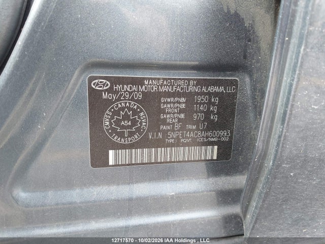 12717570 :رقم المزاد ، 5NPET4AC8AH600993 vin ، 2010 Hyundai Sonata مزاد بيع