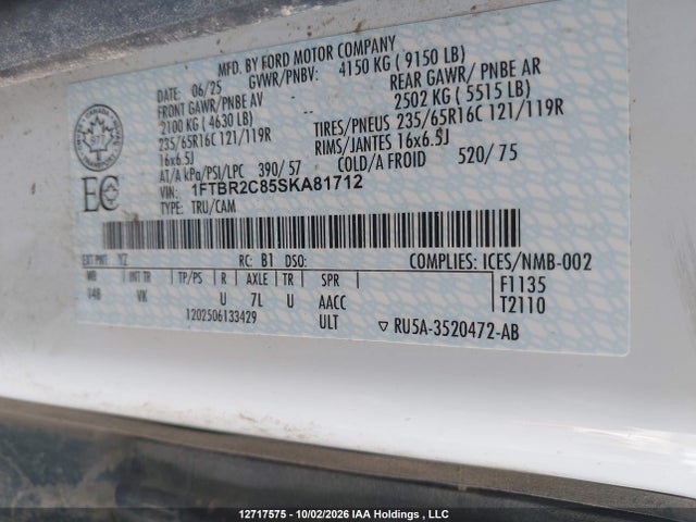 Aukcja sprzedaży 2025 Ford Transit T-250, vin: 1FTBR2C85SKA81712, numer aukcji: 12717575