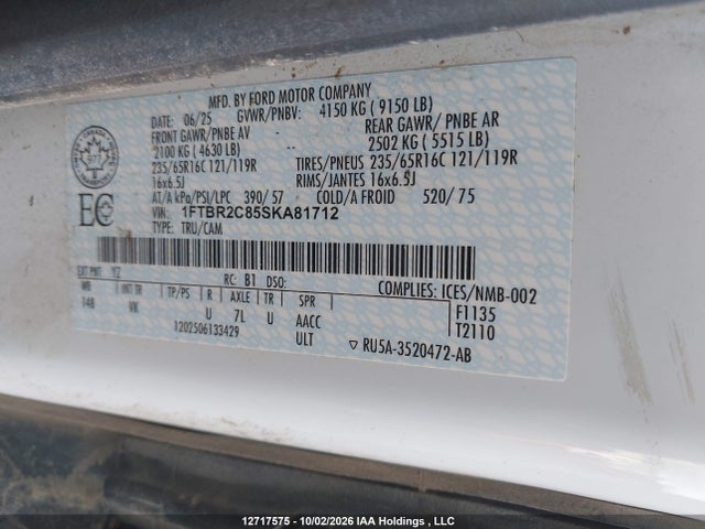 Aukcja sprzedaży 2025 Ford Transit T-250, vin: 1FTBR2C85SKA81712, numer aukcji: 12717575