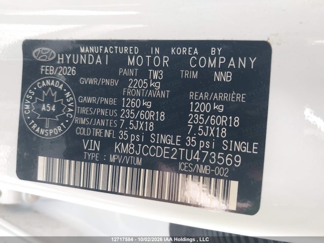 2026 Hyundai Tucson მანქანა იყიდება აუქციონზე, vin: KM8JCCDE2TU473569, აუქციონის ნომერი: 12717584