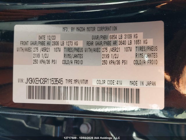 Auction sale of the 2024 Mazda Cx-90 Premium Plus, vin: JM3KKEHC8R1153545, lot number: 12717589
