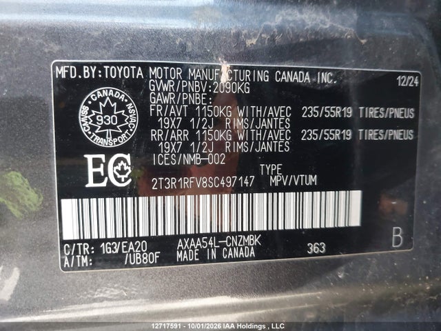 2T3R1RFV8SC497147 Toyota Rav4 Xle