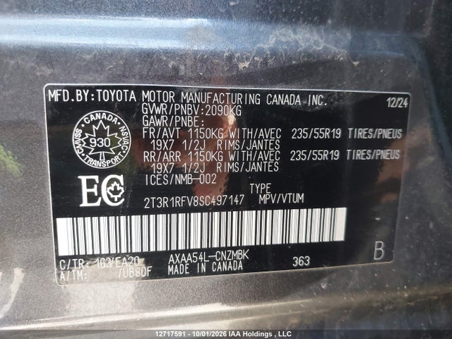 2T3R1RFV8SC497147 Toyota Rav4 Xle