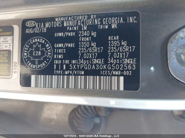 KIA Sorento 2.4l Lx 2019 5XYPGDA30KG502563 Image 9