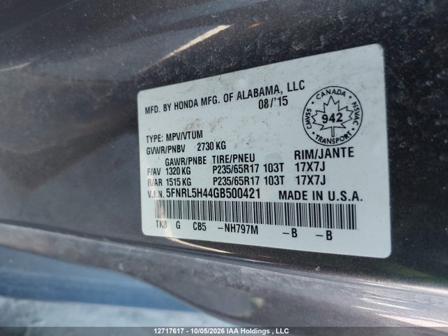 Honda Odyssey 2016 5FNRL5H44GB500421 Image 9