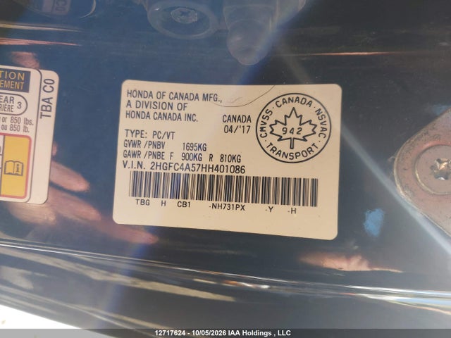 12717624 :رقم المزاد ، 2HGFC4A57HH401086 vin ، 2017 Honda Civic Lx مزاد بيع