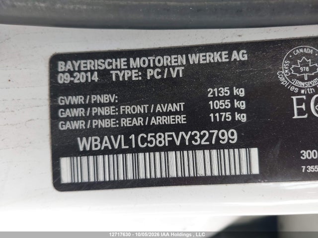 2015 Bmw X1 Xdrive28i მანქანა იყიდება აუქციონზე, vin: WBAVL1C58FVY32799, აუქციონის ნომერი: 12717630