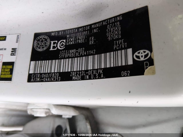 12717636 :رقم المزاد ، 5YFBPRBE9LP041142 vin ، 2020 Toyota Corolla مزاد بيع