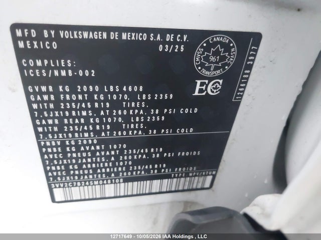 Продаж на аукціоні авто 2025 Volkswagen Taos Se Black, vin: 3VV2C7B24SM048108, номер лоту: 12717649