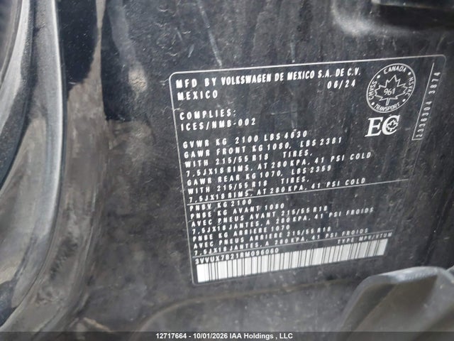 Продажа на аукционе авто 2024 Volkswagen Taos Se, vin: 3VVUX7B21RM096060, номер лота: 12717664