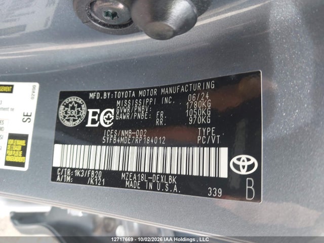 Продаж на аукціоні авто 2024 Toyota Corolla Le, vin: 5YFB4MDE7RP184012, номер лоту: 12717669