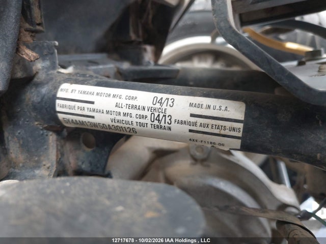 12717678 :رقم المزاد ، 5Y4AM13W5DA301126 vin ، 2013 Yamaha Yfm700 Fwad مزاد بيع