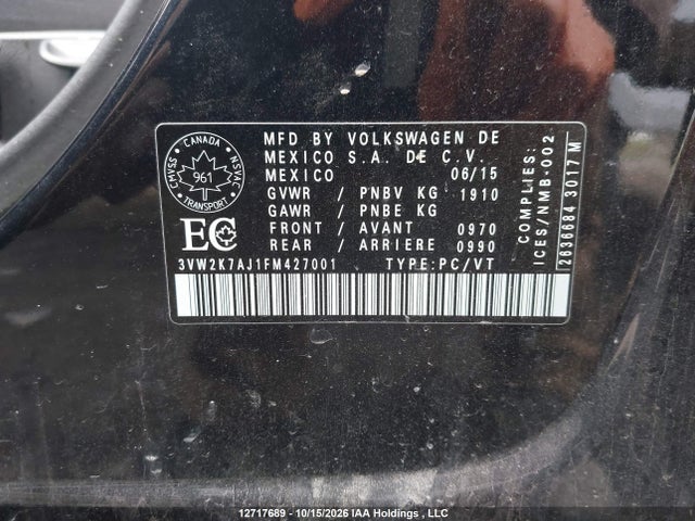 Продажа на аукционе авто 2015 Volkswagen Jetta, vin: 3VW2K7AJ1FM427001, номер лота: 12717689