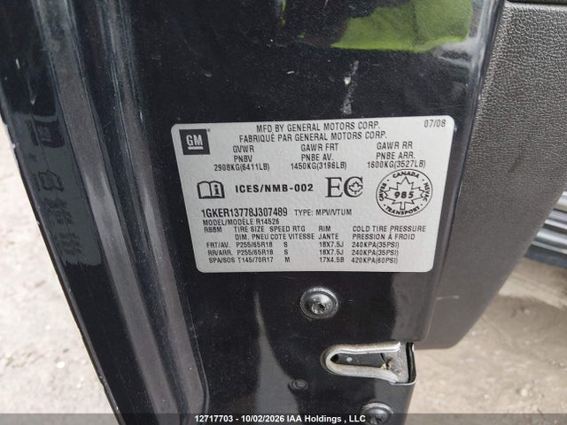 12717703 :رقم المزاد ، 1GKER13778J307489 vin ، 2008 Gmc Acadia Sle مزاد بيع
