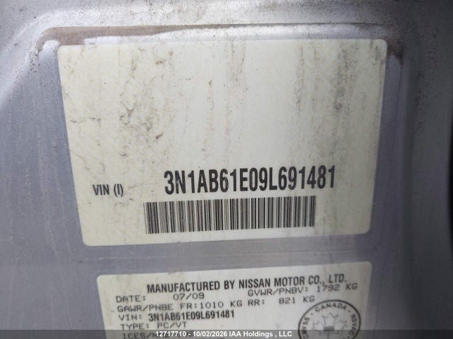 Aukcja sprzedaży 2009 Nissan Sentra 2.0/2.0s/2.0sl, vin: 3N1AB61E09L691481, numer aukcji: 12717710