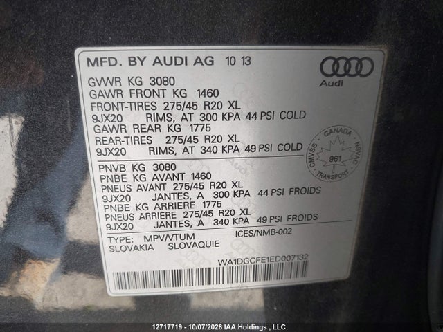 Aukcja sprzedaży 2014 Audi Q7, vin: WA1DGCFE1ED007132, numer aukcji: 12717719