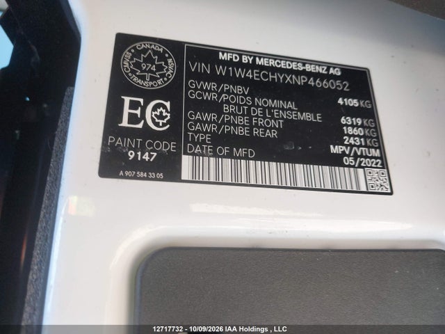 2022 Mercedes-benz Sprinter 2500 მანქანა იყიდება აუქციონზე, vin: W1W4ECHYXNP466052, აუქციონის ნომერი: 12717732