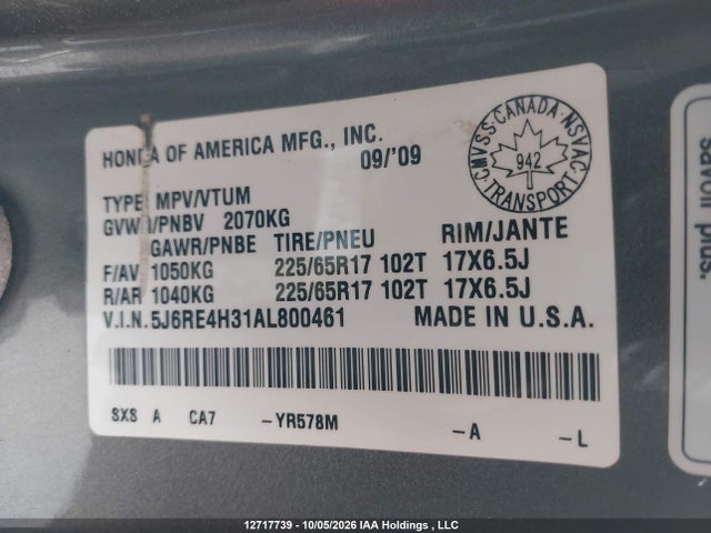 Aukcja sprzedaży 2010 Honda Cr-v, vin: 5J6RE4H31AL800461, numer aukcji: 12717739