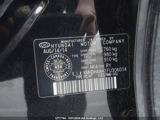 Продажа на аукционе авто 2015 Hyundai Elantra Gls, vin: KMHDH4AH1FU306014, номер лота: 12717764