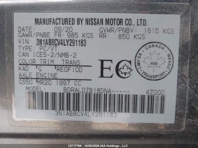 Nissan Sentra 2020 3N1AB8CV4LY291183 Image 9