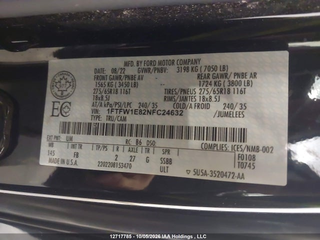 Продаж на аукціоні авто 2022 Ford F-150 Xlt, vin: 1FTFW1E82NFC24632, номер лоту: 12717785