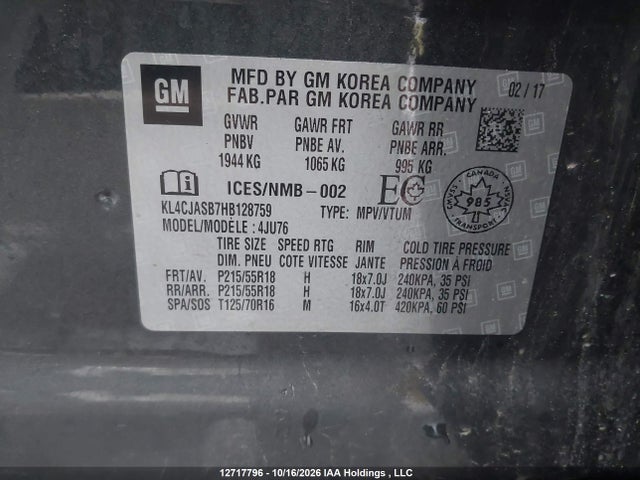 Продажа на аукционе авто 2017 Buick Encore Preferred, vin: KL4CJASB7HB128759, номер лота: 12717796