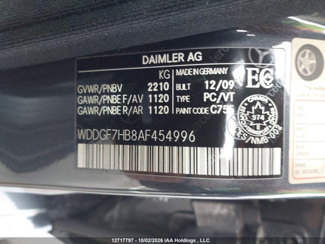 12717797 :رقم المزاد ، WDDGF7HB8AF454996 vin ، 2010 Mercedes-benz C 63 Amg مزاد بيع